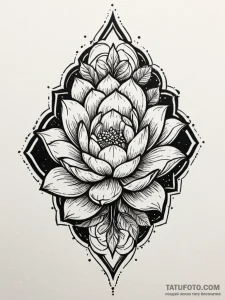 Quartz lotus blooming in frost, tattoo flash... - эскиз тату (№1751497702_0, 02.07.2025 23:08) — Tatufoto.com