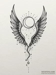 Eclipse wings frozen mid-flight, tattoo line... - эскиз тату (№1751498449_0, 02.07.2025 23:20) — Tatufoto.com
