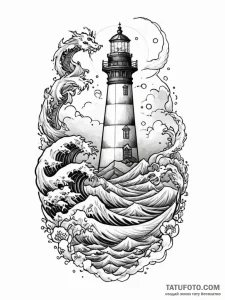 Lighthouse drifting through spectral storm, t... - эскиз тату (№1751498531_0, 02.07.2025 23:22) — Tatufoto.com