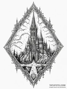 Warhammer beneath shattered spire, ink illust... - эскиз тату (№1751498612_0, 02.07.2025 23:23) — Tatufoto.com