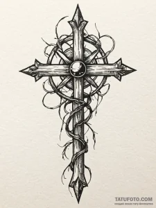 Obsidian staff wrapped in roots, tattoo flash... - эскиз тату (№1751499183_0, 02.07.2025 23:33) — Tatufoto.com