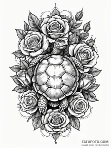 Tortoise carrying a miniature world on its sh... - эскиз тату (№1751499265_0, 02.07.2025 23:34) — Tatufoto.com
