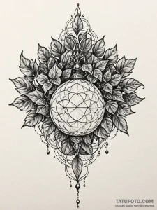 Woven orb crowned in ivy, tattoo line art, ma... - эскиз тату (№1751500162_0, 02.07.2025 23:49) — Tatufoto.com