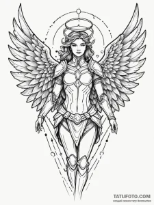Armored angel with cracked halo, tattoo drawi... - эскиз тату (№1751502273_0, 03.07.2025 00:24) — Tatufoto.com
