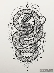 Twilight serpent weaving through stars, tatto... - эскиз тату (№1751503208_0, 03.07.2025 00:40) — Tatufoto.com