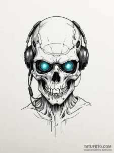 A skull with a glowing cyberpunk visor - эскиз тату (№1751503803_0, 03.07.2025 00:50) — Tatufoto.com