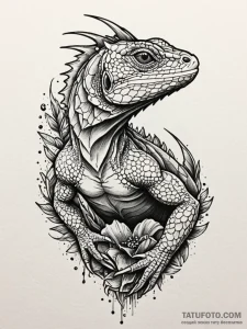 Lizard crowned in crystalline scales, tattoo... - эскиз тату (№1751504680_0, 03.07.2025 01:04) — Tatufoto.com