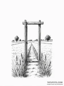 A door standing alone in a field - эскиз тату (№1751504746_0, 03.07.2025 01:05) — Tatufoto.com