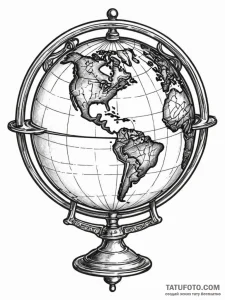 An antique globe, concept art for tattoo, bla... - эскиз тату (№1751504810_0, 03.07.2025 01:06) — Tatufoto.com