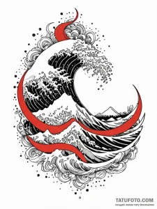 Wave, hokusai style, but minimalist, ink illu... - эскиз тату (№1751505706_0, 03.07.2025 01:21) — Tatufoto.com