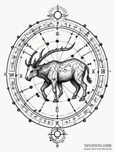 Zodiac wheel with constellations as skeletal... - эскиз тату (№1751505782_0, 03.07.2025 01:23) — Tatufoto.com