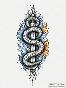 Ice flames consuming serpent, tattoo line art... - эскиз тату (№1751506868_0, 03.07.2025 01:41) — Tatufoto.com