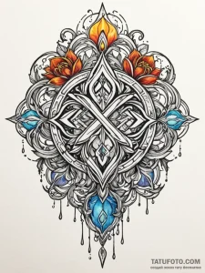 Molten sigil beneath frozen bloom, ink illust... - эскиз тату (№1751507420_0, 03.07.2025 01:50) — Tatufoto.com