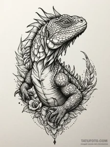 Iguana with scales of emerald and gold, tatto... - эскиз тату (№1751507553_0, 03.07.2025 01:52) — Tatufoto.com
