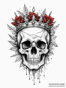 Leaf crown atop skull, tattoo drawing outline... - эскиз тату (№1751507618_0, 03.07.2025 01:53) — Tatufoto.com