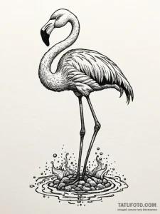 Flamingo standing in a pool of molten gold, t... - эскиз тату (№1751507819_0, 03.07.2025 01:56) — Tatufoto.com