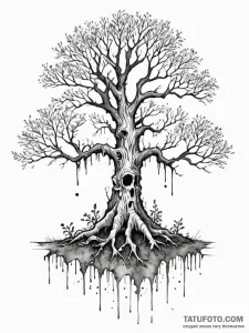 Kobold bones beneath tree roots, artistic tat... - эскиз тату (№1751508357_0, 03.07.2025 02:05) — Tatufoto.com