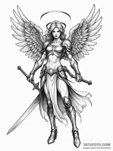 Angel warrior with dual swords, tattoo drawin... - эскиз тату (№1751508551_0, 03.07.2025 02:09) — Tatufoto.com