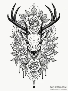 Deer, tattoo sketch design, on a clean white... - эскиз тату (№1751508618_0, 03.07.2025 02:10) — Tatufoto.com