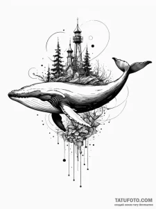 Whale, tattoo line art, trash polka tattoo st... - эскиз тату (№1751508754_0, 03.07.2025 02:12) — Tatufoto.com