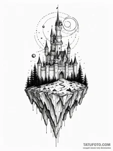 Floating castle, concept art for tattoo, on a... - эскиз тату (№1751510193_0, 03.07.2025 02:36) — Tatufoto.com