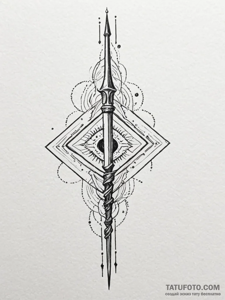 Arcane spear casting shadows, tattoo drawing... - эскиз тату (№1751510273_0, 03.07.2025 02:37) — Tatufoto.com