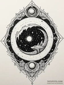 Treasure orb devouring starlight, ink illustr... - эскиз тату (№1751510533_0, 03.07.2025 02:42) — Tatufoto.com
