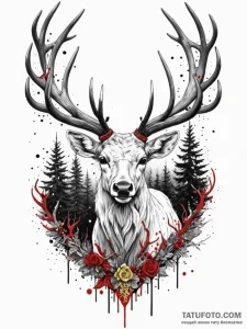 White stag with golden antlers in a dark fore... - эскиз тату (№1751510948_0, 03.07.2025 02:49) — Tatufoto.com