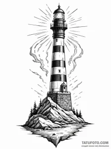 Lighthouse beacon frozen mid-flash, concept a... - эскиз тату (№1751511025_0, 03.07.2025 02:50) — Tatufoto.com
