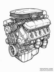 Blueprint of a classic muscle car engine, con... - эскиз тату (№1751511086_0, 03.07.2025 02:51) — Tatufoto.com
