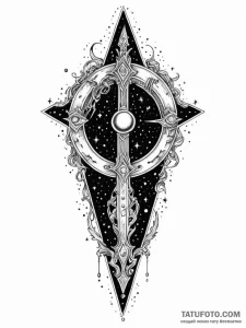 Haunted blade beneath celestial gate, tattoo... - эскиз тату (№1751511325_0, 03.07.2025 02:55) — Tatufoto.com