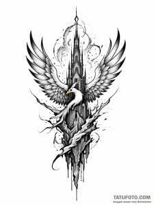 Phoenix shadow through shattered spire, artis... - эскиз тату (№1751512014_0, 03.07.2025 03:06) — Tatufoto.com