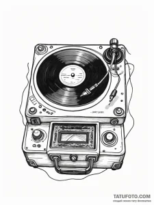 A detailed broken record player, silent,, tat... - эскиз тату (№1751512144_0, 03.07.2025 03:09) — Tatufoto.com