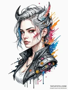 Cyberpunk valkyrie, tattoo line art, unique d... - эскиз тату (№1751512348_0, 03.07.2025 03:12) — Tatufoto.com