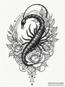 Scorpion with a tail that ends in a black ros... - эскиз тату (№1751512719_0, 03.07.2025 03:18) — Tatufoto.com