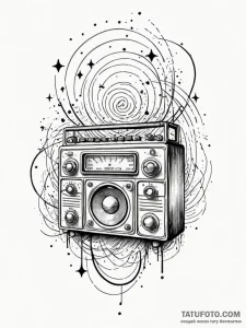 A vintage radio broadcasting sound waves and... - эскиз тату (№1751513166_0, 03.07.2025 03:26) — Tatufoto.com