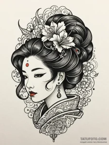 Jade comb in a geisha's hair, tattoo flash sh... - эскиз тату (№1751513987_0, 03.07.2025 03:39) — Tatufoto.com
