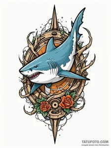 Great white shark with scars and a harpoon ti... - эскиз тату (№1751514817_0, 03.07.2025 03:53) — Tatufoto.com