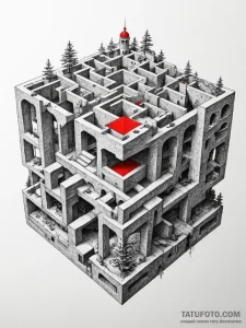 Architectural blueprint for a labyrinthine, i... - эскиз тату (№1751515637_0, 03.07.2025 04:07) — Tatufoto.com