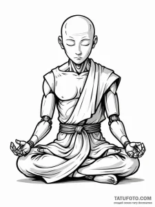A robot monk in meditation, ink illustration... - эскиз тату (№1751515908_0, 03.07.2025 04:11) — Tatufoto.com