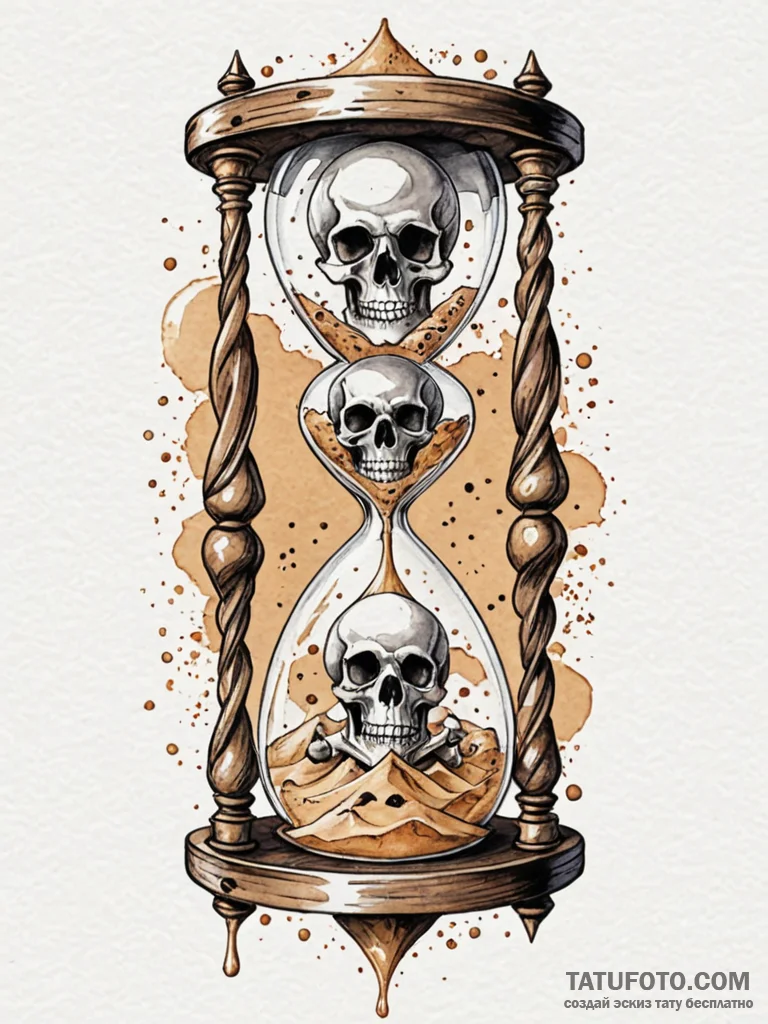 Hourglass with skulls instead of sand, tattoo... - эскиз тату (№1751516461_0, 03.07.2025 04:21) — Tatufoto.com