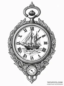 Old pocket watch half-buried in sand, artisti... - эскиз тату (№1751516543_0, 03.07.2025 04:22) — Tatufoto.com