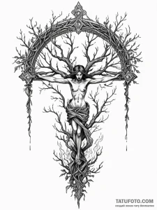 Burning archway of twisted branches, artistic... - эскиз тату (№1751516608_0, 03.07.2025 04:23) — Tatufoto.com