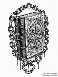 Cursed book bound in chains, ink illustration... - эскиз тату (№1751516810_0, 03.07.2025 04:26) — Tatufoto.com