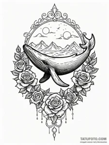 Whale's tail diving into a sea of clouds, tat... - эскиз тату (№1751518298_0, 03.07.2025 04:51) — Tatufoto.com