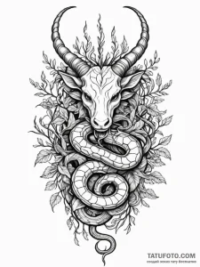 Horned serpent crowned with roots, artistic t... - эскиз тату (№1751518506_0, 03.07.2025 04:55) — Tatufoto.com