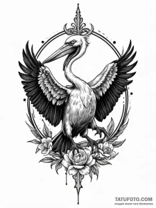 Pelican, symbolizing sacrifice and generosity... - эскиз тату (№1751518638_0, 03.07.2025 04:57) — Tatufoto.com