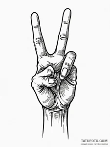 X-ray of a hand giving a peace sign, ink illu... - эскиз тату (№1751520146_0, 03.07.2025 05:22) — Tatufoto.com