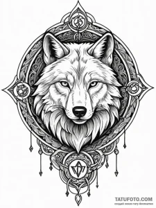 Wolf runes etched in stone, tattoo line art,... - эскиз тату (№1751522973_0, 03.07.2025 06:09) — Tatufoto.com