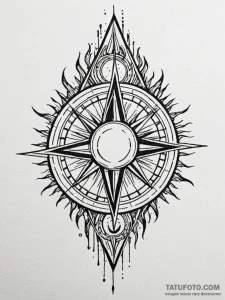 Sun sigil beneath shattered spire, tattoo ske... - эскиз тату (№1751523046_0, 03.07.2025 06:10) — Tatufoto.com